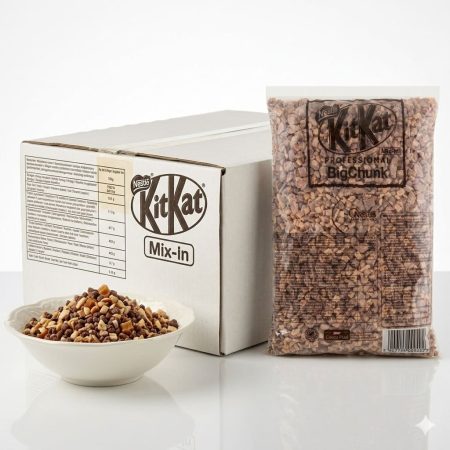 Pojedyncza paczka KitKat Mix-in Big Chunk oraz miska z posiekanymi kawałkami czekolady KitKat
