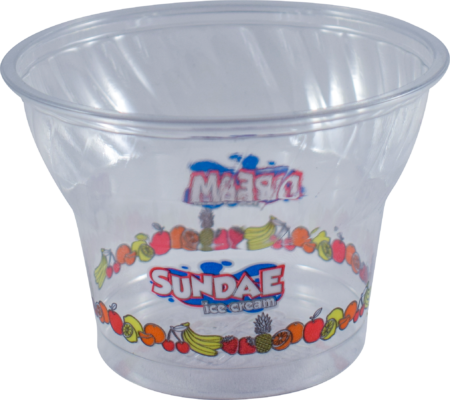 Pojemnik plastikowy na lody Sundae z nadrukiem owoców i napisem 'SUNDAE ice cream'